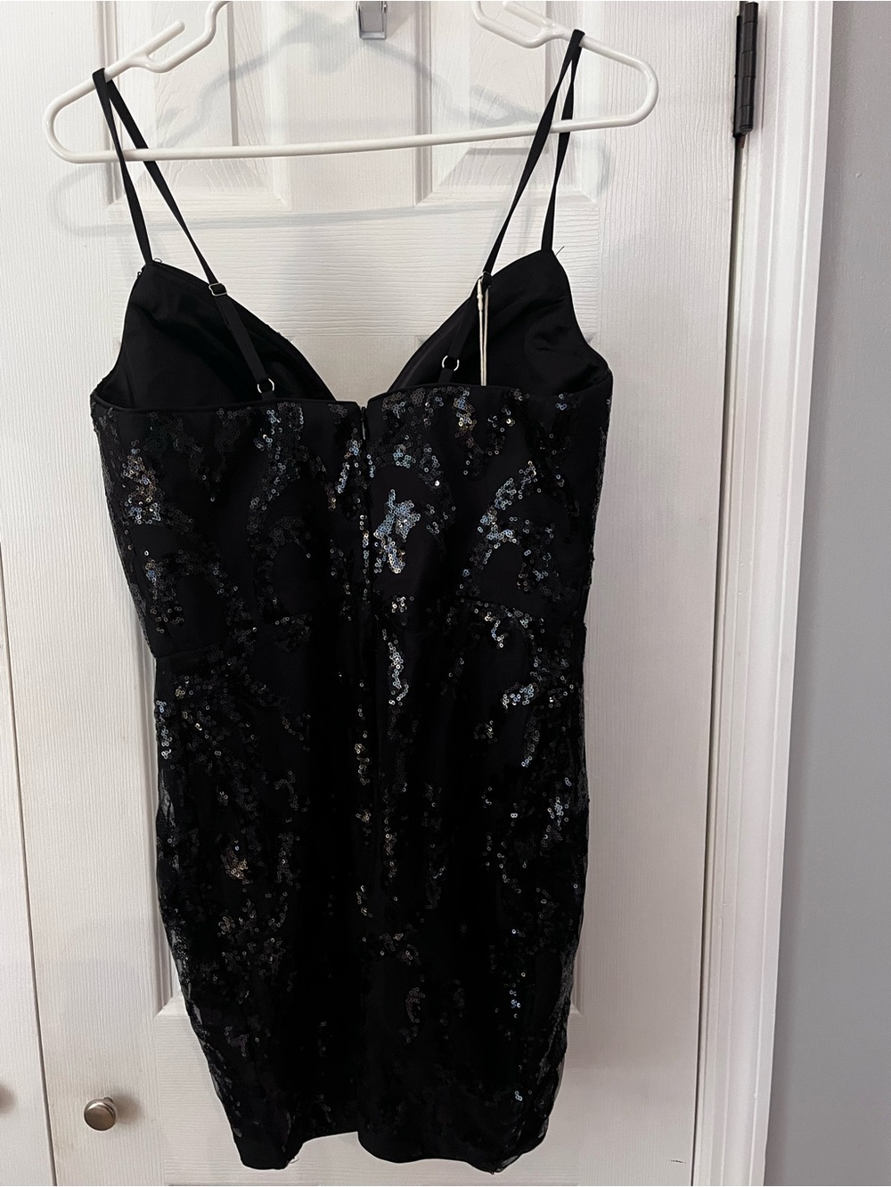 Black Sequin Slip Dress with Thin Straps